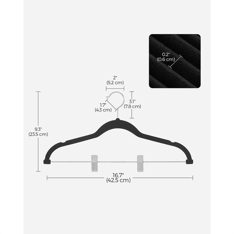 Modern Plastic Non-Slip Velvet Clothes Hangers with 2 Adjustable Clips Suitable for Trousers and Skirts