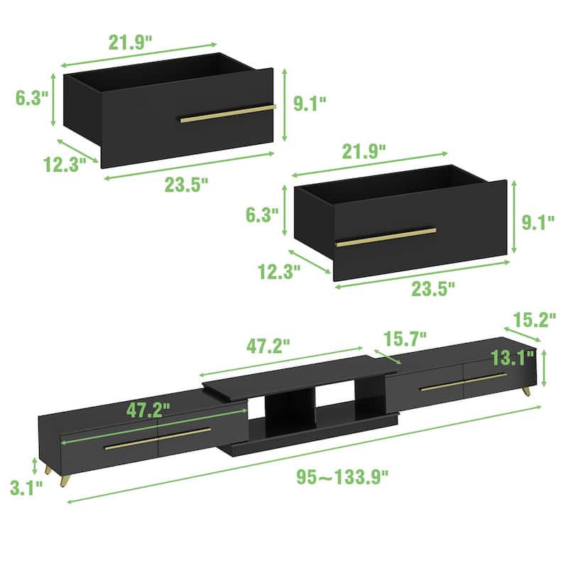 13.1"H Extendable Designs TV Stand with 4 Storage Drawer Black/White