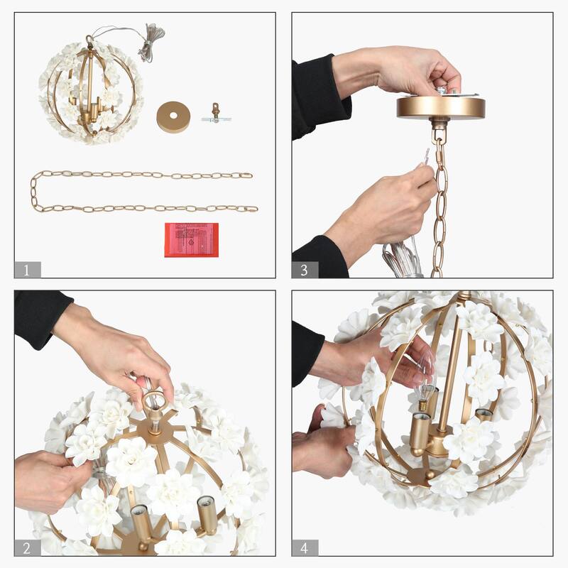 Veitchii Mid-century Modern 3 Lights Orb Chandeliers Art Decor Handmade Ceramic Flower LED Pendant - D 13.8" x H 75.2"
