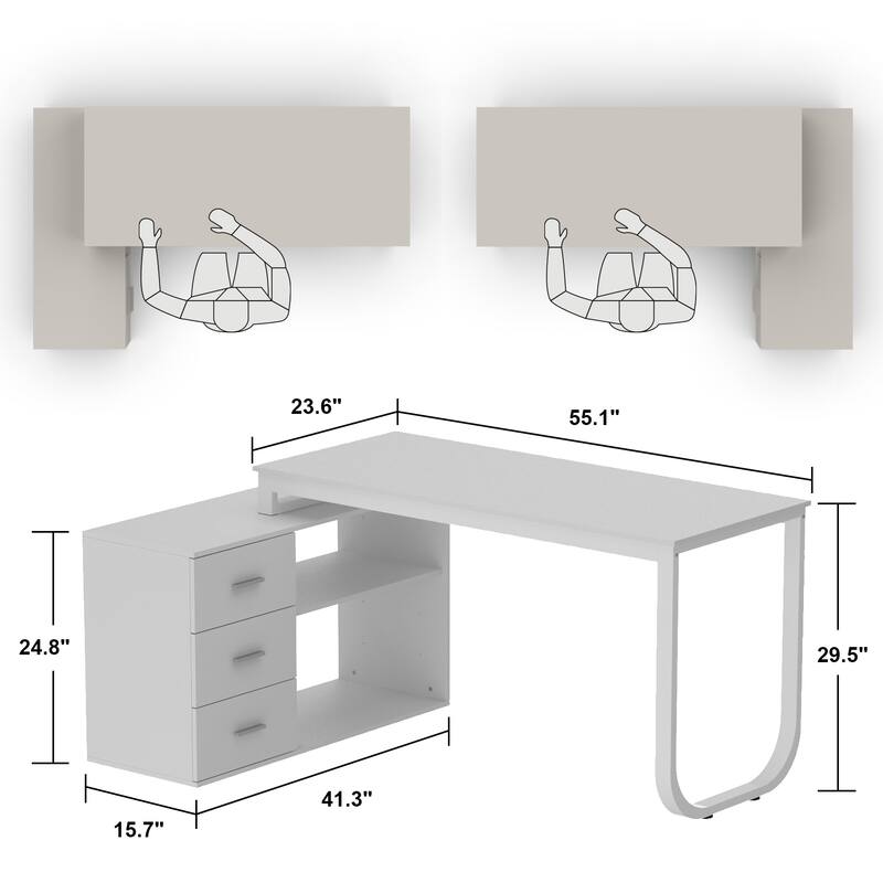 55" L Shaped Desk Writing Computer Desk Storage Workstation 5 Colors