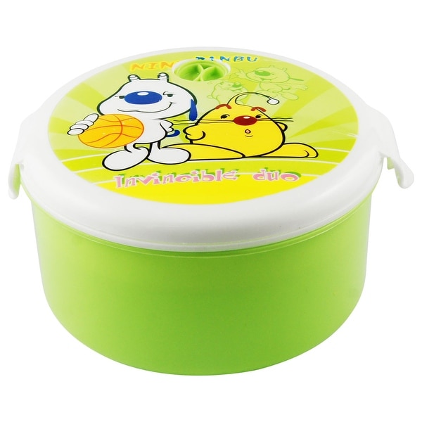 Unique Bargains Travel Picnic Green White Plastic Dinner Lunch Box w Spoon Fork