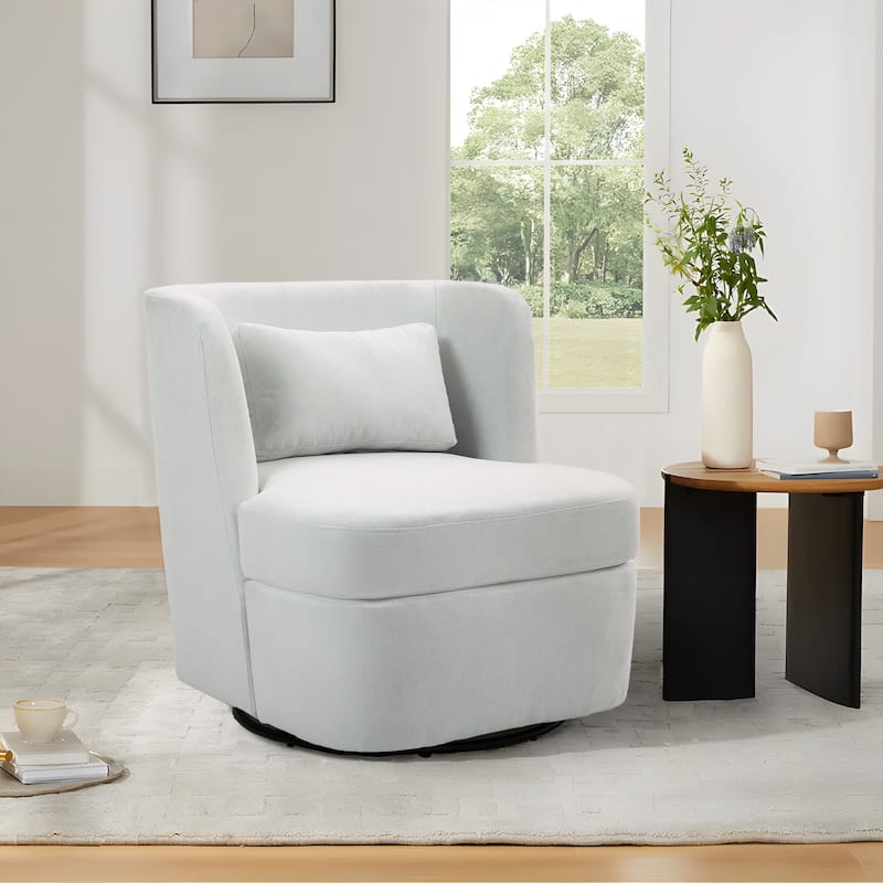 Modern Boucle Linen Upholstered Swivel Accent chair - Linen - Beige/Linen