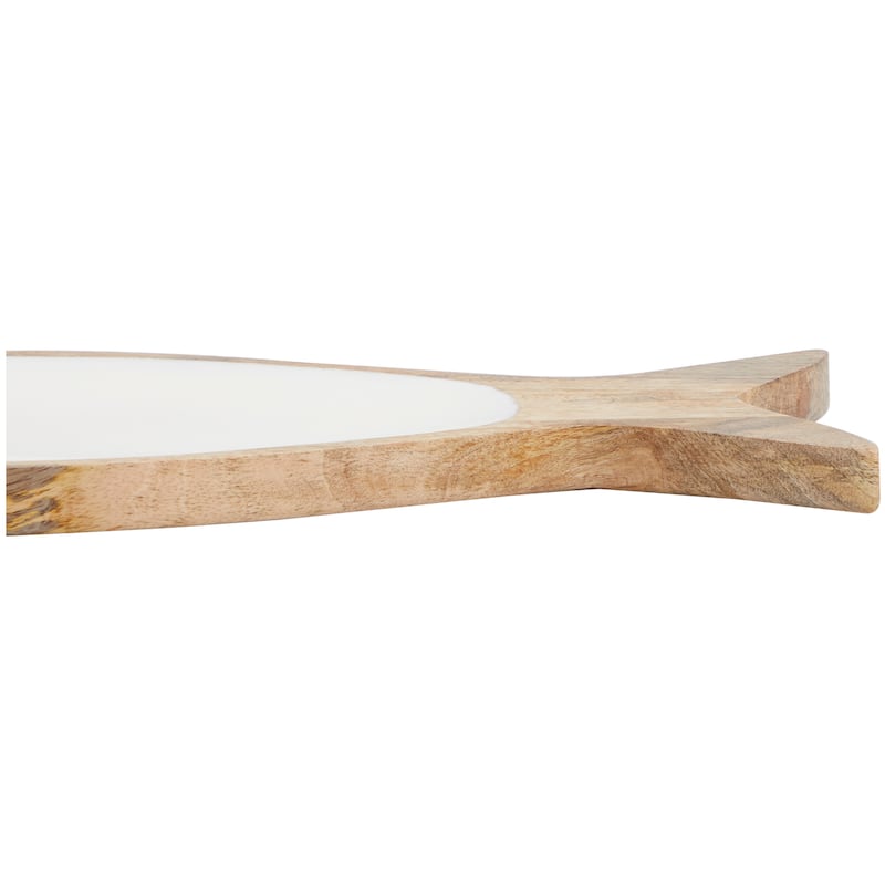 Mango Wood Fish Tray with White Enameled Interior - Brown - Roche River Decor - 8"W x 20"L x 1"H