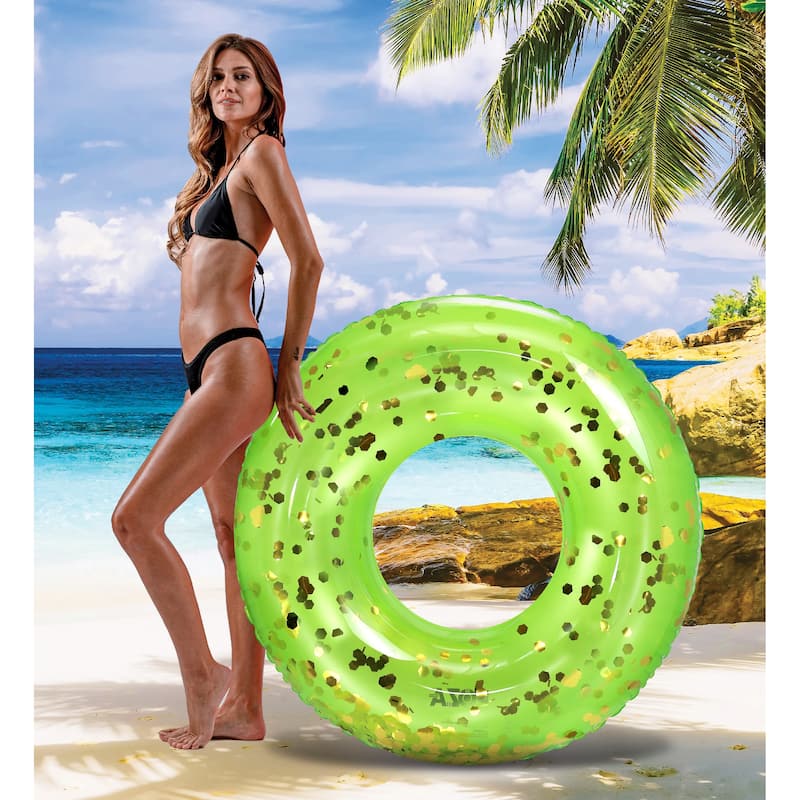 CoTa Global Inflatable Green Gold Pool Float Tube with Confetti - 36 inches