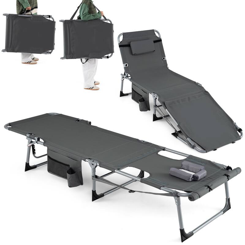 Gymax Tanning Chair w/Face Arm Holes 4-Level Backrest & Head Pillow