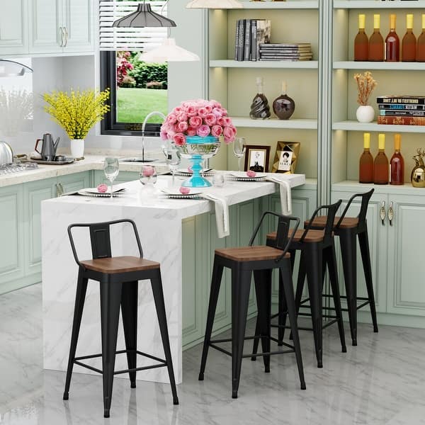 slide 2 of 21, bar stools with backs set of 4 Counter Bar Stools with Wood metal stools Black. - Bar Height