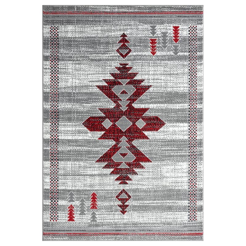 Abani Porto PRT110E Southwestern Tribal Print Grey and Red Area Rug