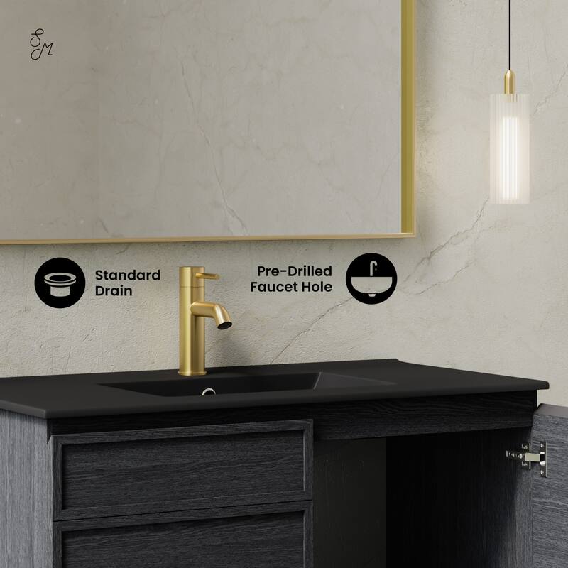 St. Tropez 36" Wall-Mounted Bathroom Vanity In Black Oak With Black Sink Top - 36