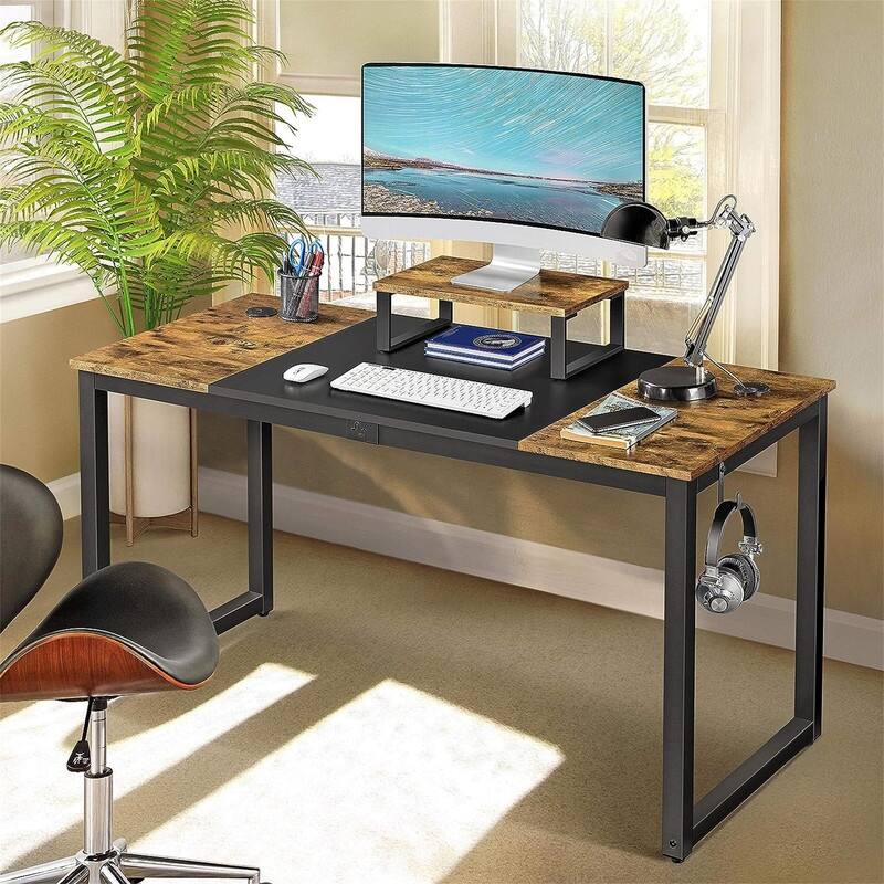 55 inch Computer Desk with 3 Drawers - Rustic Brown