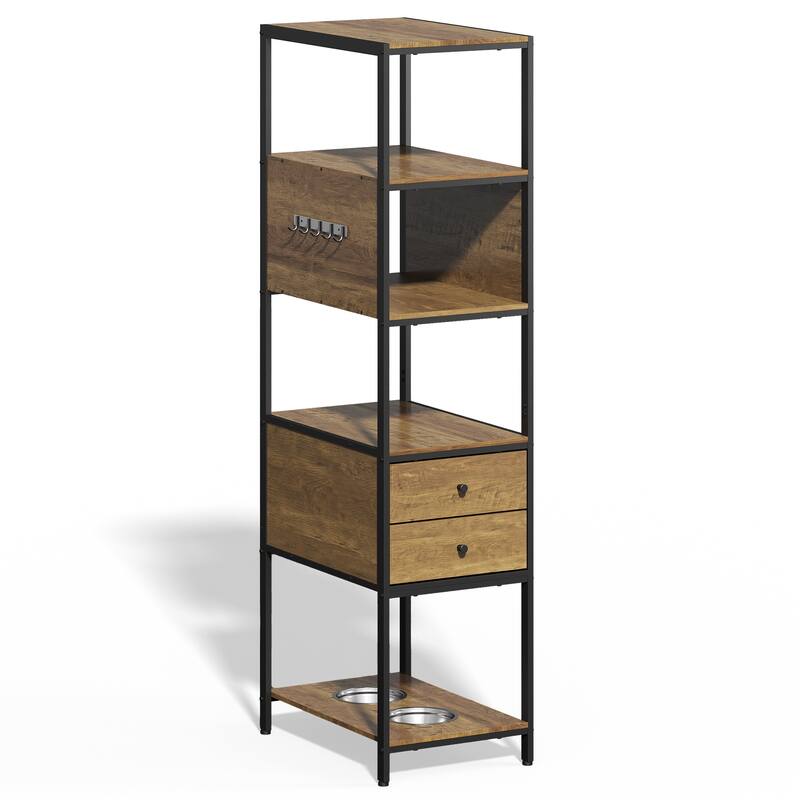 Industrial Bookshelf with Dog Bowl