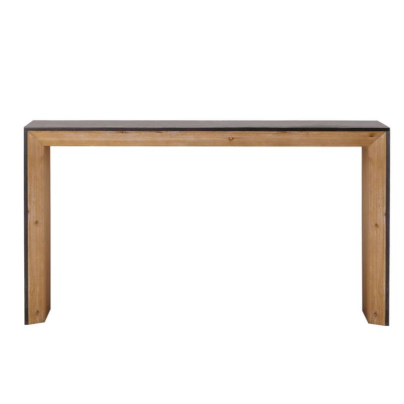 Modern Minimalist Console Table 2 Tone Finish Sofa Table - Features Black Wood Grain Top Paired with Natural Wood Inner Frame