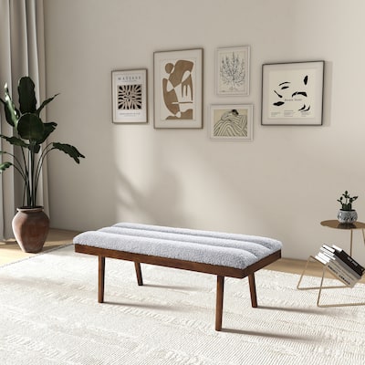 Belle Mid-Century Modern Hand Tufted Boucle Upholstered Bench