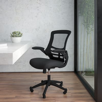 Set of 4 Mesh Swivel Ergonomic Task Office Chairs with Flip-Up Arms - 24.5"W x 25.5"D x 37.5" - 41.25"H