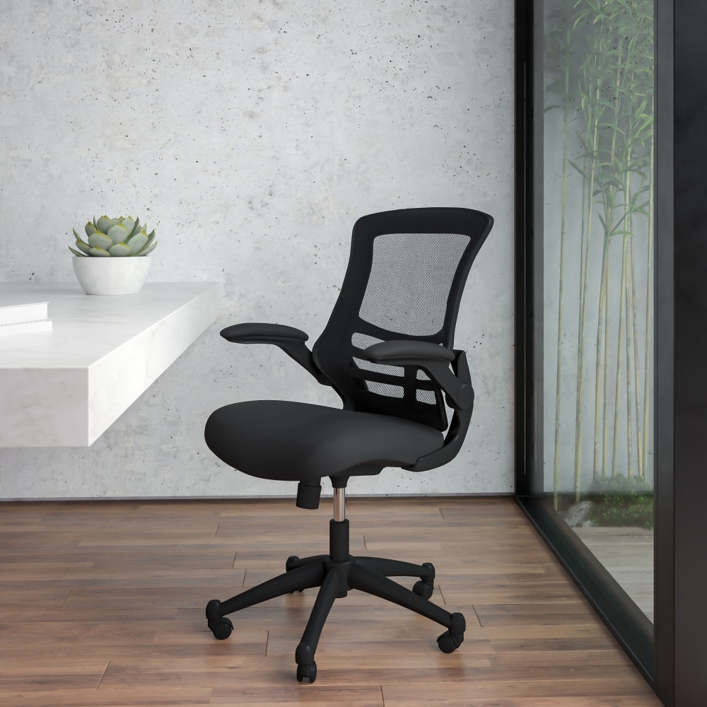 Set of 4 Mesh Swivel Ergonomic Task Office Chairs with Flip-Up Arms - 24.5"W x 25.5"D x 37.5" - 41.25"H
