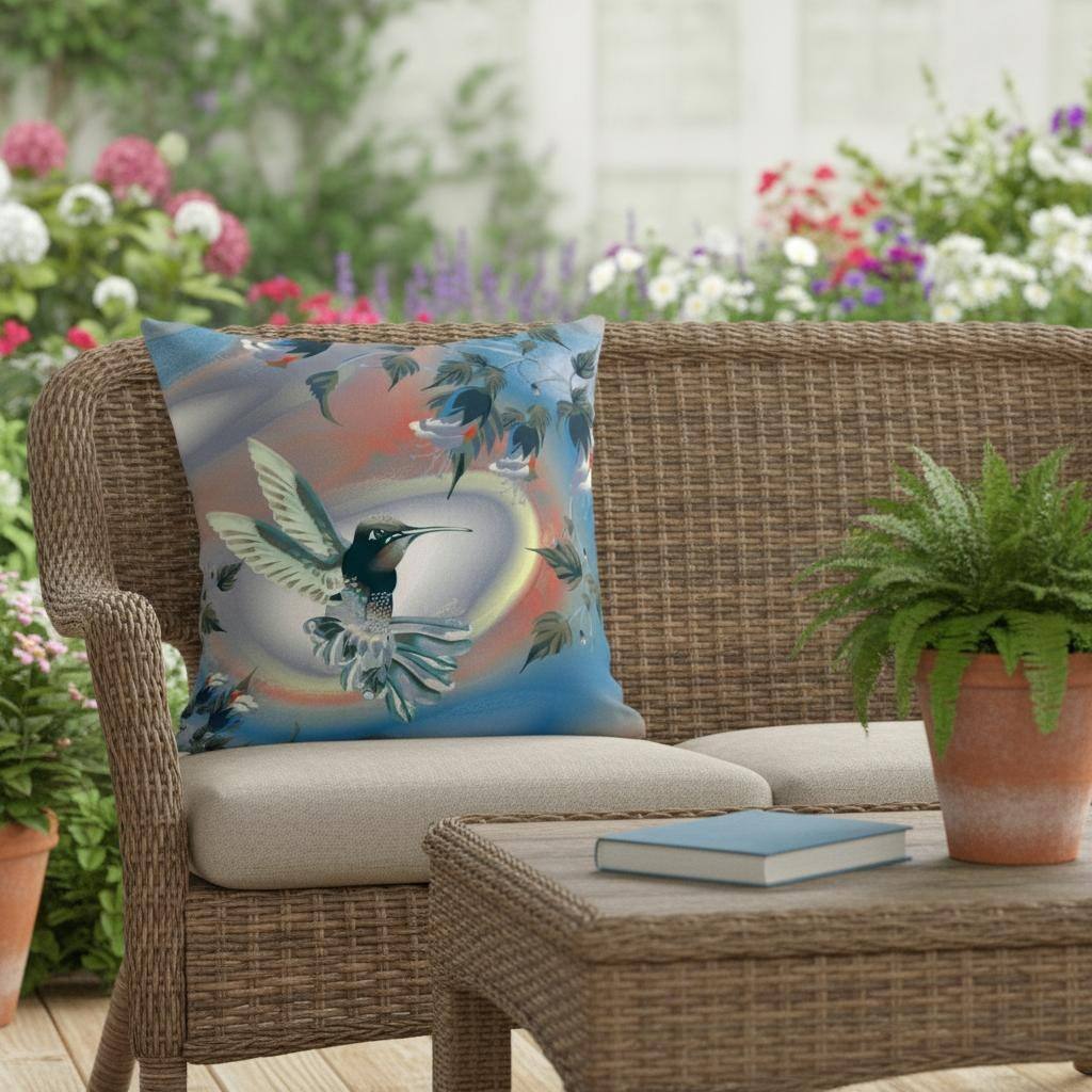 HomeRoots 20" X 20" Blue and Gray Bird Blown Seam Floral Indoor Outdoor Throw Pillow - 20.00' X '20.00' X '5.00