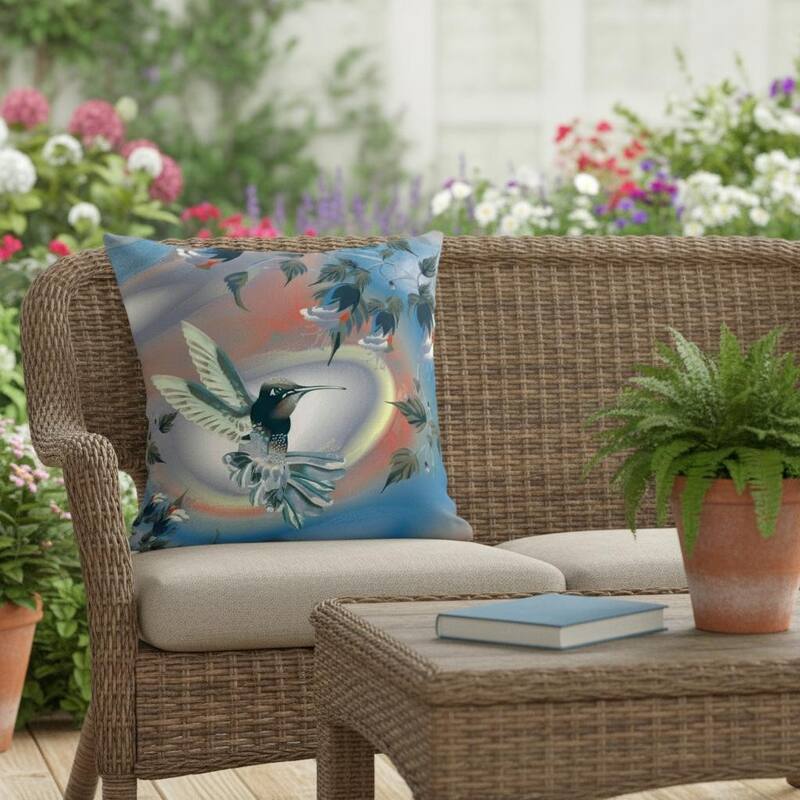 HomeRoots 20" X 20" Blue and Gray Bird Blown Seam Floral Indoor Outdoor Throw Pillow - 20.00' X '20.00' X '5.00 - Blue/Gray - 20.00' X '20.00' X '5.00