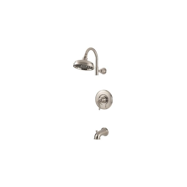 Pfister G89-8YP Ashfield Tub and Shower Faucet Valve Trim Pressure Balanced with Raincan Shower Head and Tub Spout