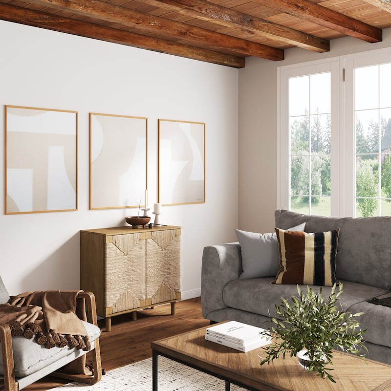 Nathan James Beacon Wood Accent Cabinet with Seagrass Doors and Adjustable Shelf