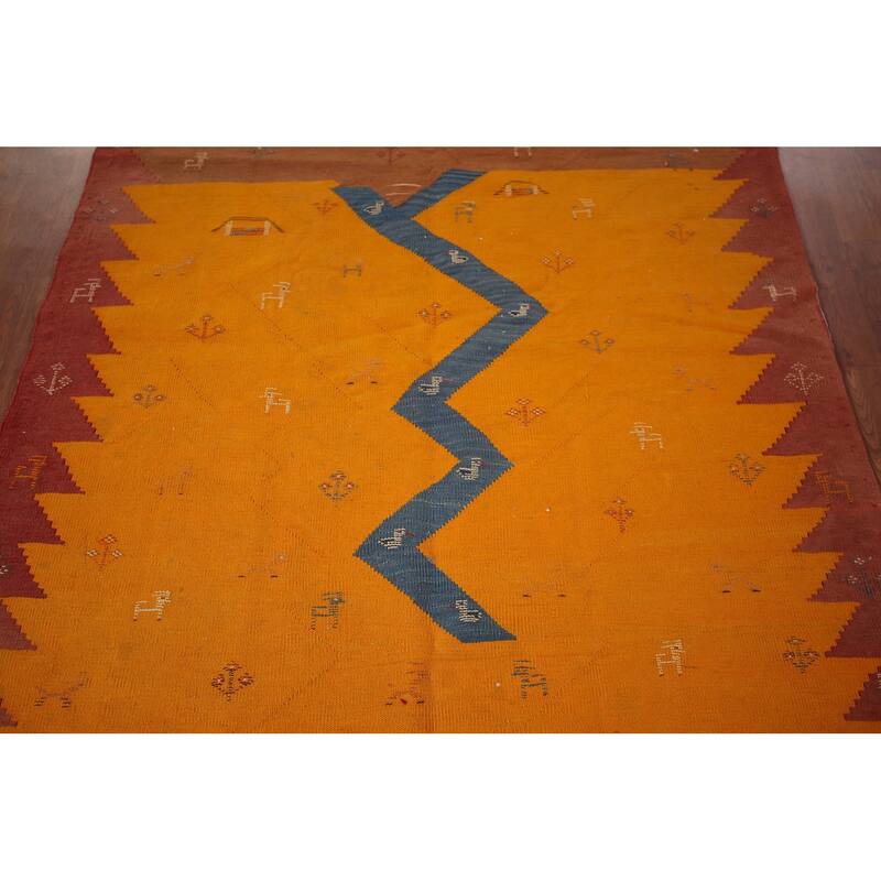 Vegetable Dye Kilim Qashqai Persian Vintage Rug Flatweave Wool Carpet - 4'8" X 6'4"