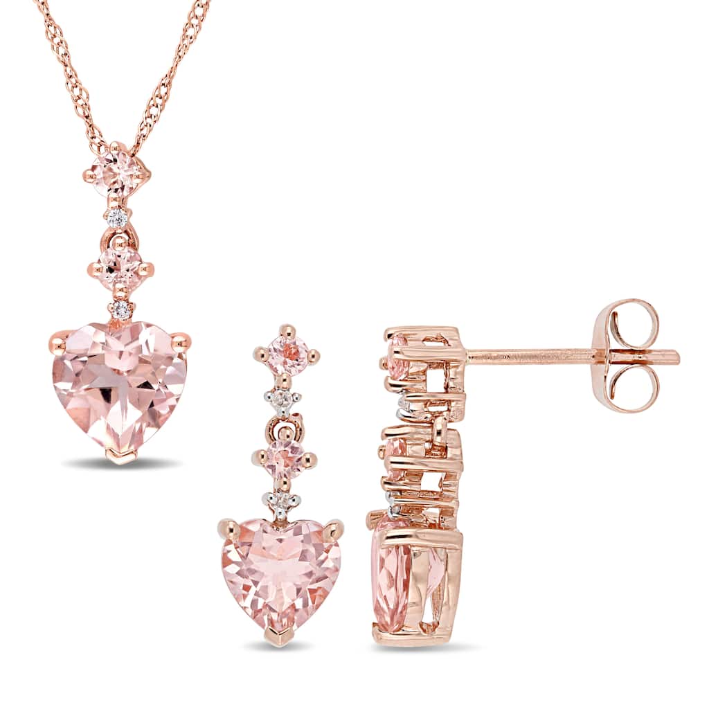 Miadora 14k Rose Gold Heart-Cut Morganite and Diamond Drop Jewelry Set