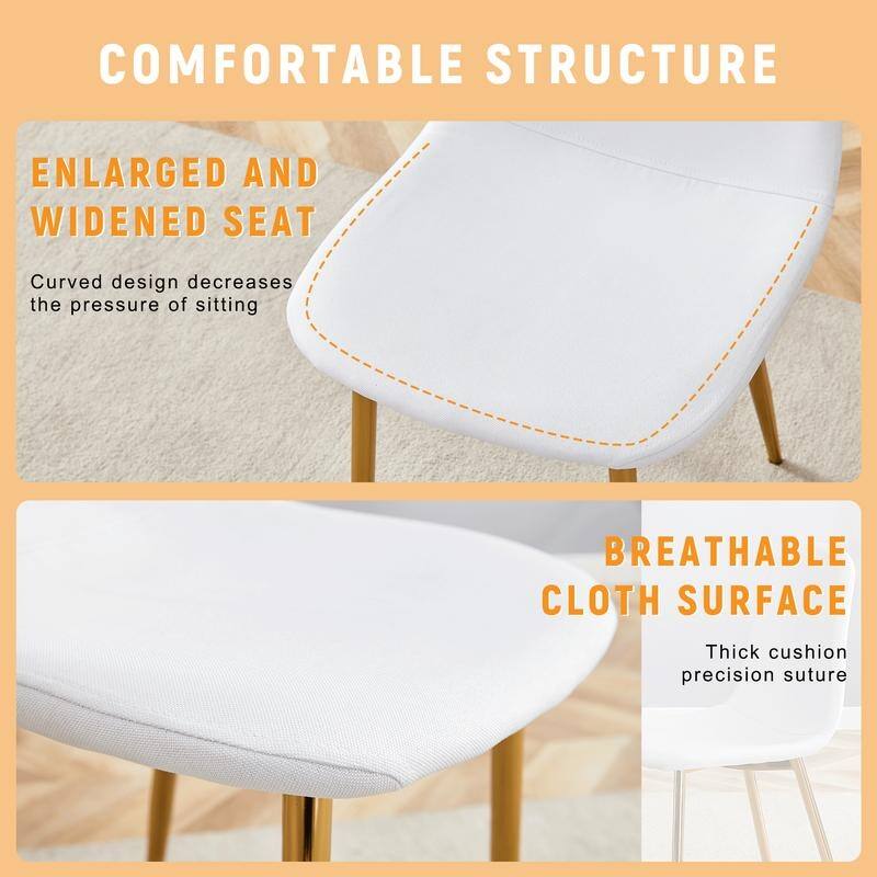 Set of 4 Modern Dining Chairs - Breathable Linen-Cotton Upholstery & Sturdy Integrated Metal Legs