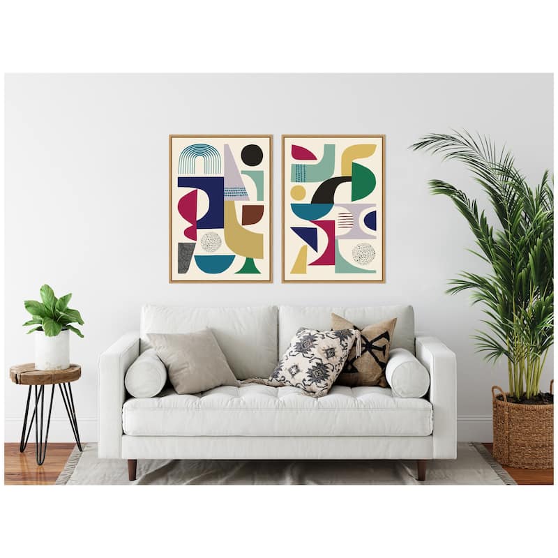 Kate and Laurel Sylvie MCM Retro Abstract Pattern Rainbow Framed Canvas Art Set by Rachel Lee