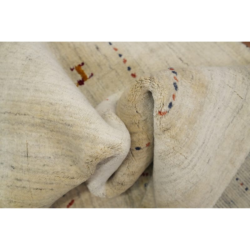 Hand Knotted Oriental 100% Wool Carpet Tribal Animal Pictorial Beige & Ivories Gabbeh Area Rug - 9' 11'' X 9' 10''