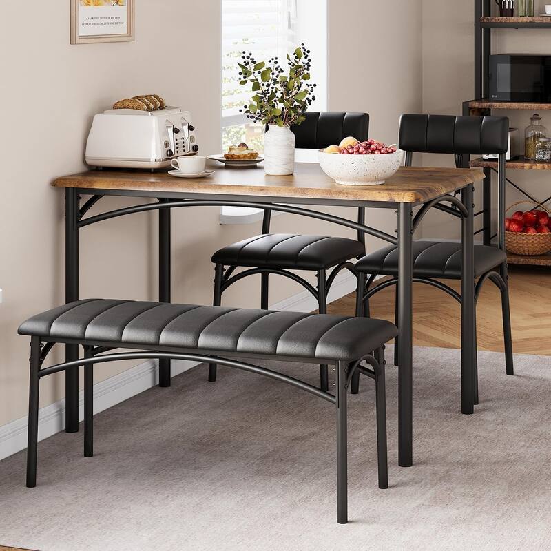 Dining Table Set for 4, Kitchen Table Set for 4 with Upholstered Bench and 2 Chairs - Brown