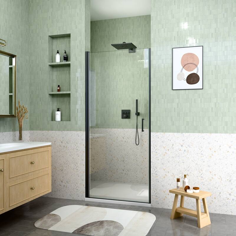 GDFStudio - Modern America Design Semi-Frameless Circular Pivot Shower Door with 1/4" SGCC Tempered Glass & Magnetic Soft-close