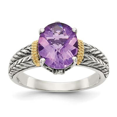 Curata 925 Sterling Silver Polished Prong set With 14k Amethyst Ring
