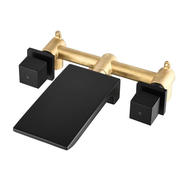 Wall Mounted Tub Faucet Modern Waterfall Matte Black Tub Fillers with Double Handles Bathroom Faucets With Valve