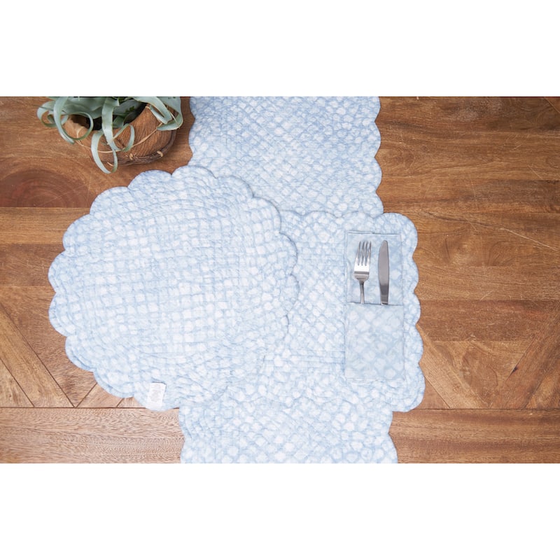 Shoreline Waters Scalloped Placemats Set of 6 Nautical Design, 13" x 19"