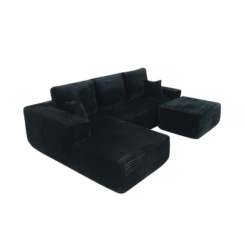 U-Shaped Sectional Couch Boneless Corduroy Couch with Chaise ‌and Ottoman‌, Upholstered Modular Lounger Sofa