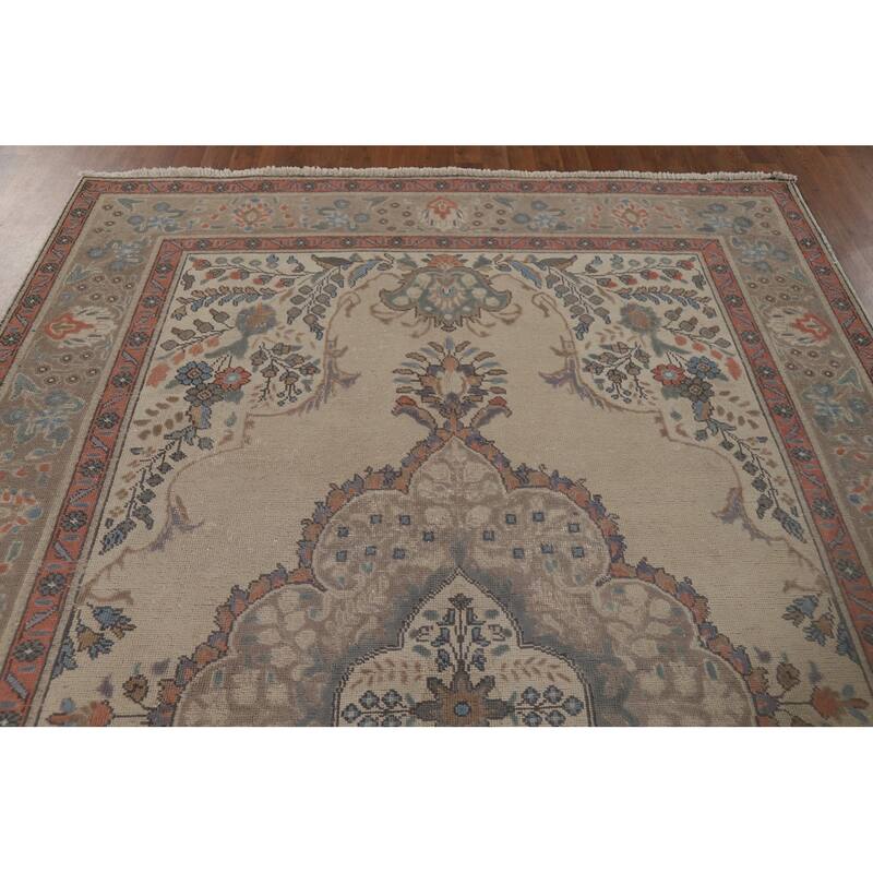 Distressed Tabriz Vintage Persian Area Rug Hand-Knotted Wool Carpet - 6'10" x 10'0"