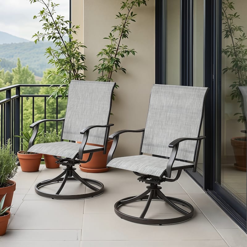 Nuu Garden Swivel Textilene and Iron Outdoor Patio Chairs with Powder-coated Finish