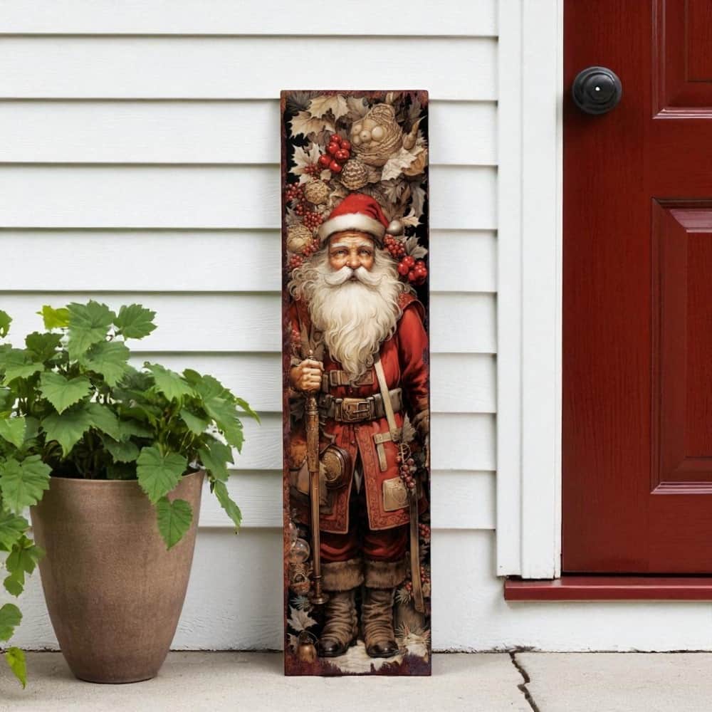 HomeRoots 36" Black And Red Solid Wood Christmas Santa Porch Sign