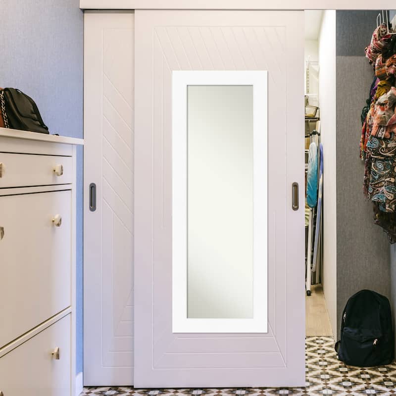 Non-Beveled Full Length On The Door Mirror -White Frame