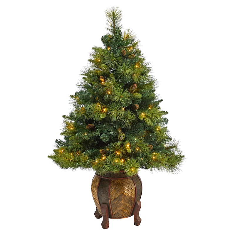 50in Small Christmas Tree with Lights & Berries - Festive Holiday Decor with White Planter - Green - 50