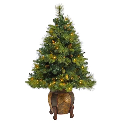 52in. Mixed Pine Artificial Christmas Tree with 130 Warm White LED Lights, 459 Branches & Pinecones in Planter