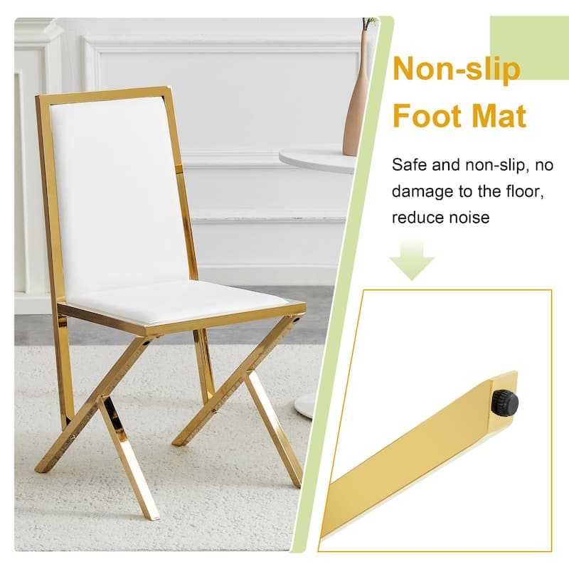 17.3" Black PU Dining Chairs with Gold Metal Legs, Set of 4