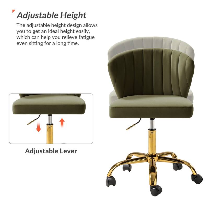 Ilia Modern Velvet Wingback 360 degree Ergonomic Office Task Chair with Channel Tufted Back by HULALA HOME