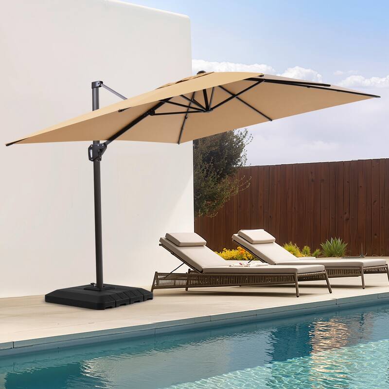 Outdoor 11 x 9 FT Patio 360 Degree Rotation Cantilever Umbrella with 4-Piece Umbrella Base