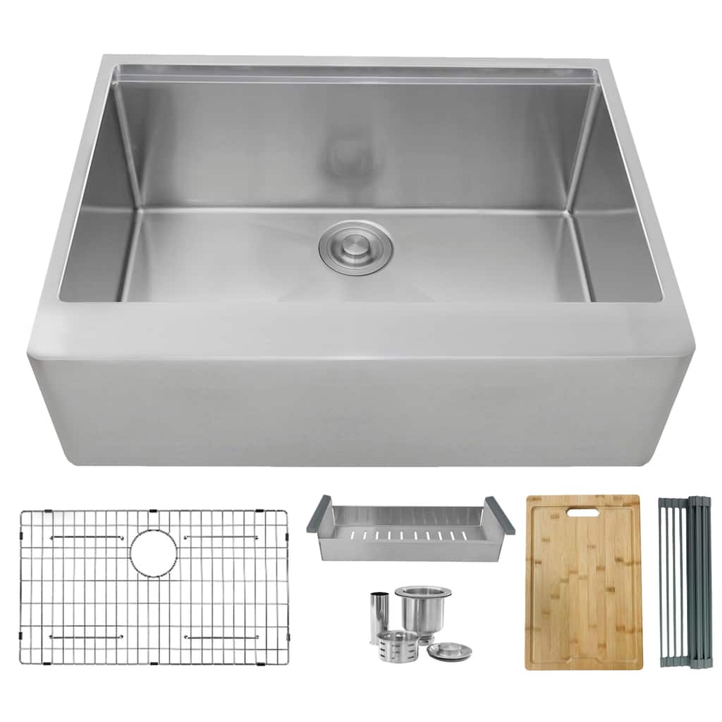 STYLISH 30 inch L x 22 inch W Stainless Steel Single Basin Undermount Kitchen Sink with Grid and Strainer Handmade