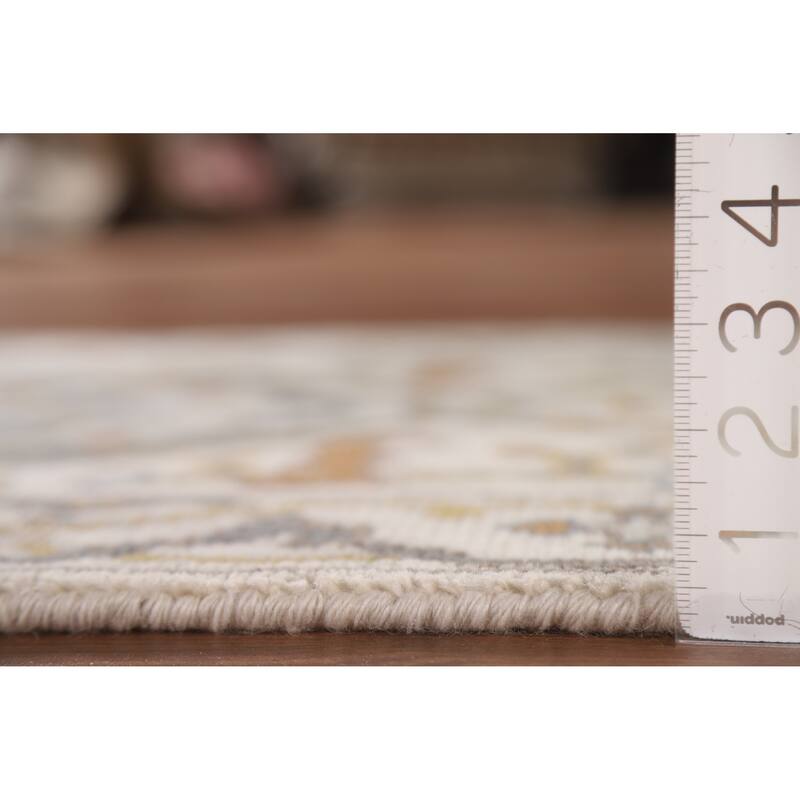 All-Over Ivory Oushak Indian Runner Rug Hand-knotted Wool Carpet - 2'6"x 10'2"