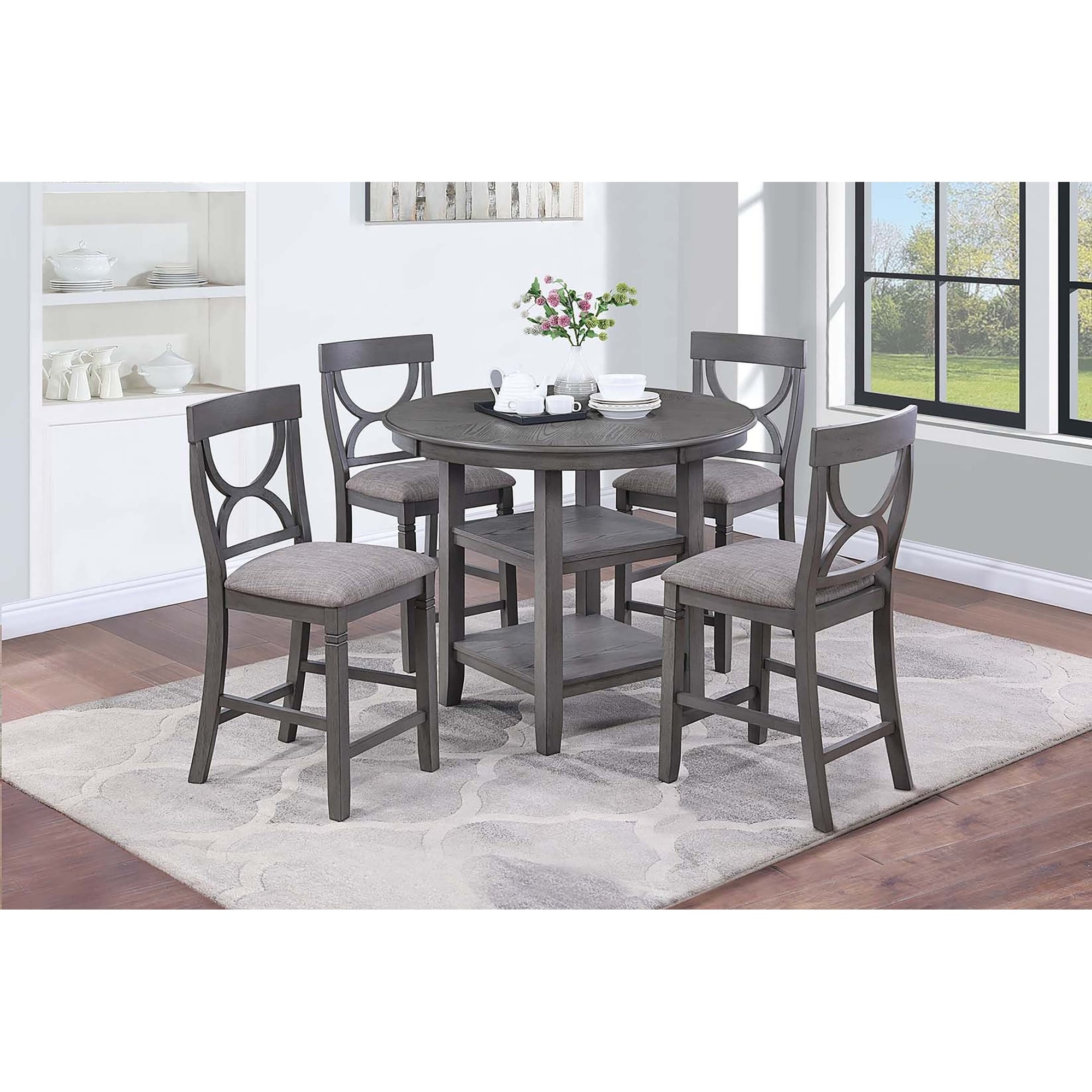 Gray Finish 5pc Counter Height Dining Table Set Upholstered Seat