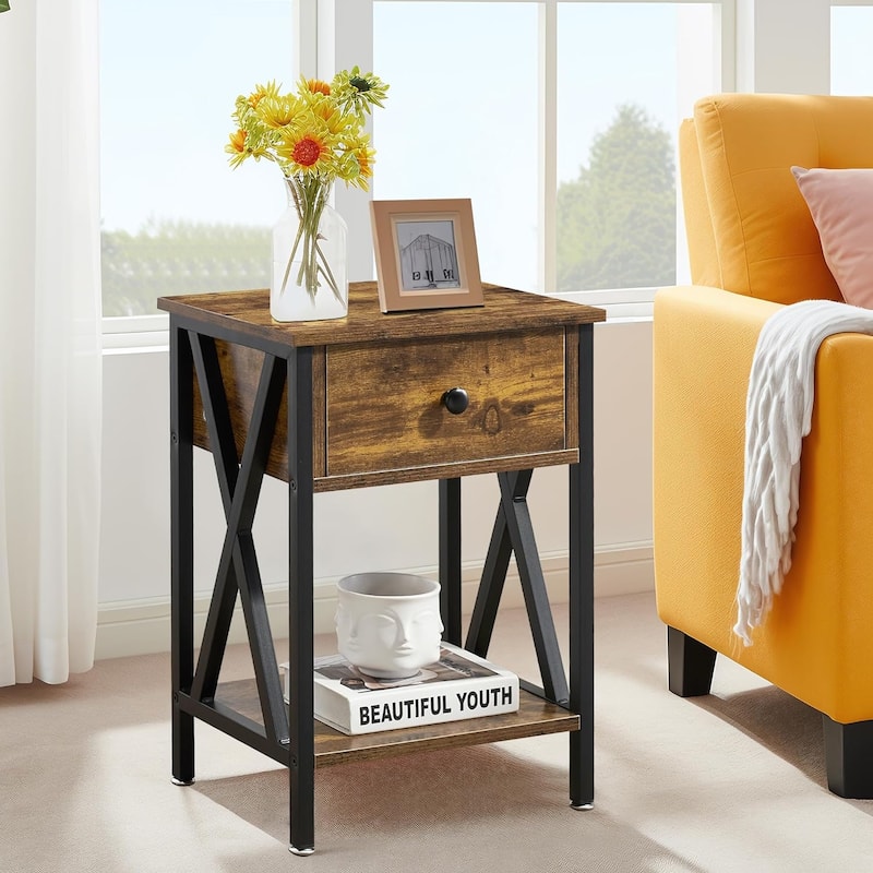 VECELO Mid Century Modern Nightstand with Storage Shelves, Set of 2 Nightstands, End Table/Side Table