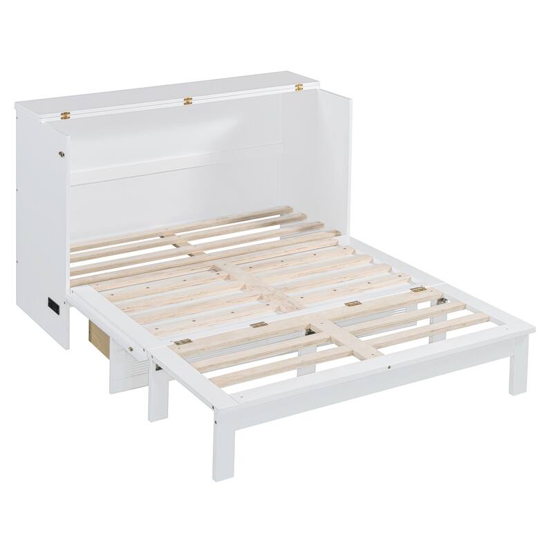 Full Size Murphy Bed with Drawers, USB Ports, and Charging Sockets - Modern Space-Saving Wall Bed with Smooth Pulley Design