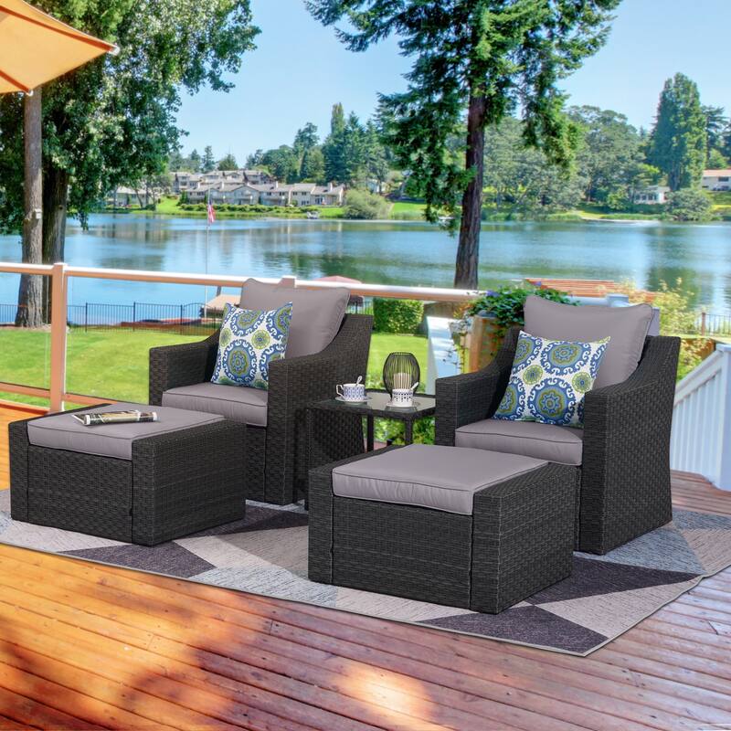 Royalcraft 5 Piece Wicker Outdoor Conversation Set with cushions