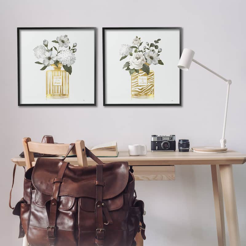 Stupell Glam Detailed Perfume Bouquets Framed Giclee Art Design By Nan (Set of 2)