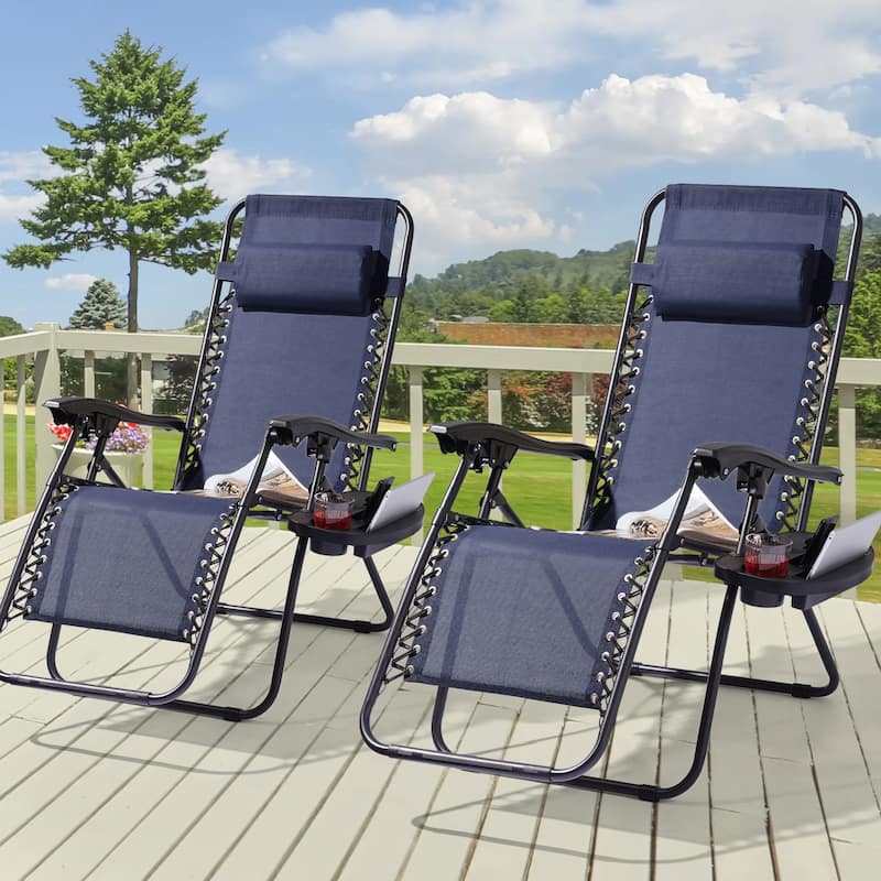 BONOSUKI Outdoor Foldable Recliner Lounge Chair Zero Gravity Chair - Navy Blue